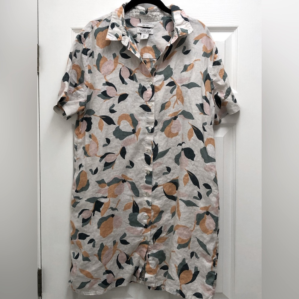 Rachel Zoe Women's Linen Floral Button Front Shirt Dress - Large